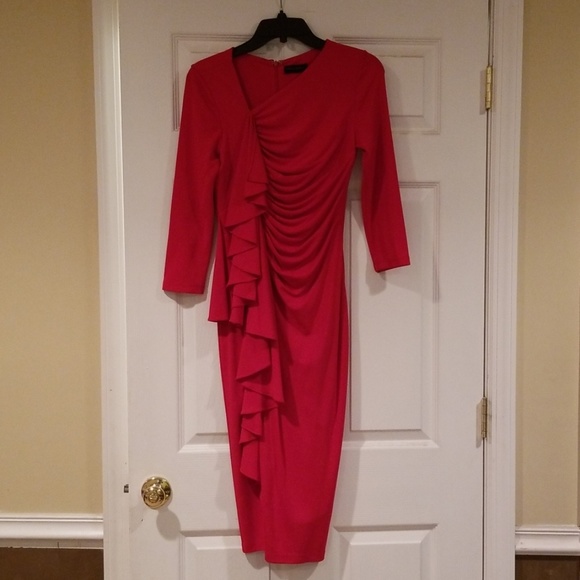 Donna Karan Red Ruffle Cocktail Dress - Size 6 - Picture 1 of 5
